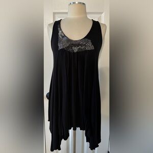 Newport News Black Handkerchief Hem Tank Top with Beaded Neckline – Size Small
